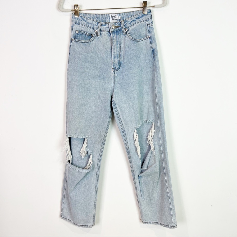 PRINCESS POLLY HIGH RISE STRAIGHT LEG DISTRESSED JEANS WOMENS SZ 2